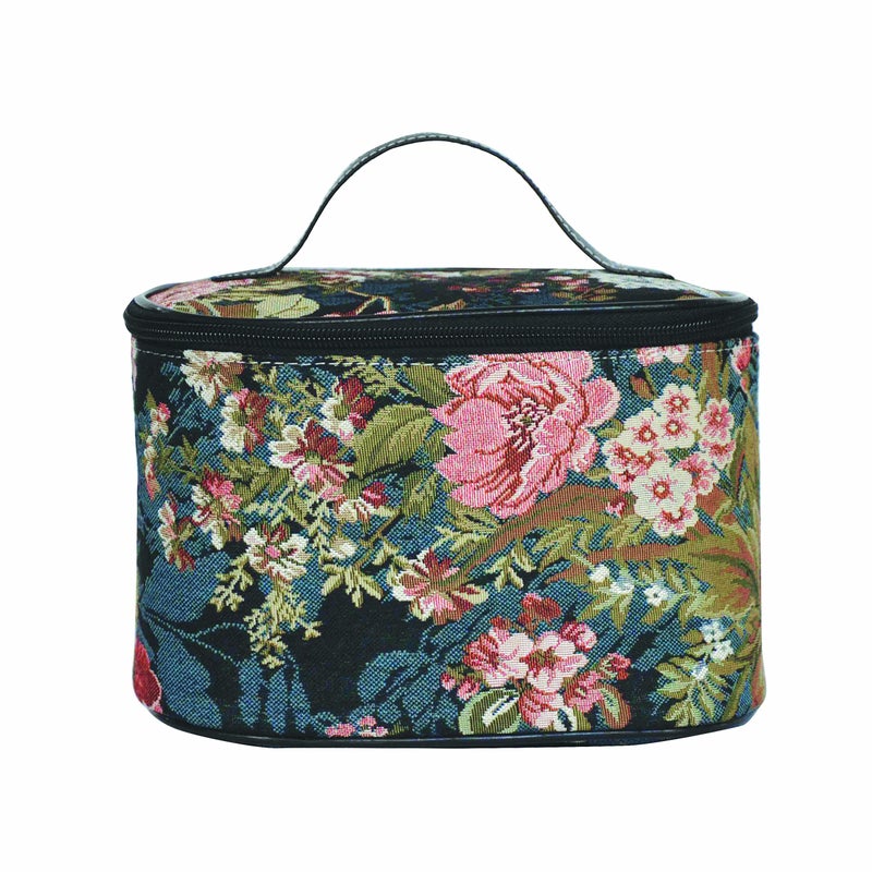 Signare Tapestry Toiletry Bag Makeup Organizer bag for Women with Peony Flower in Black Background Design (TOIL-PEO) - Image 1